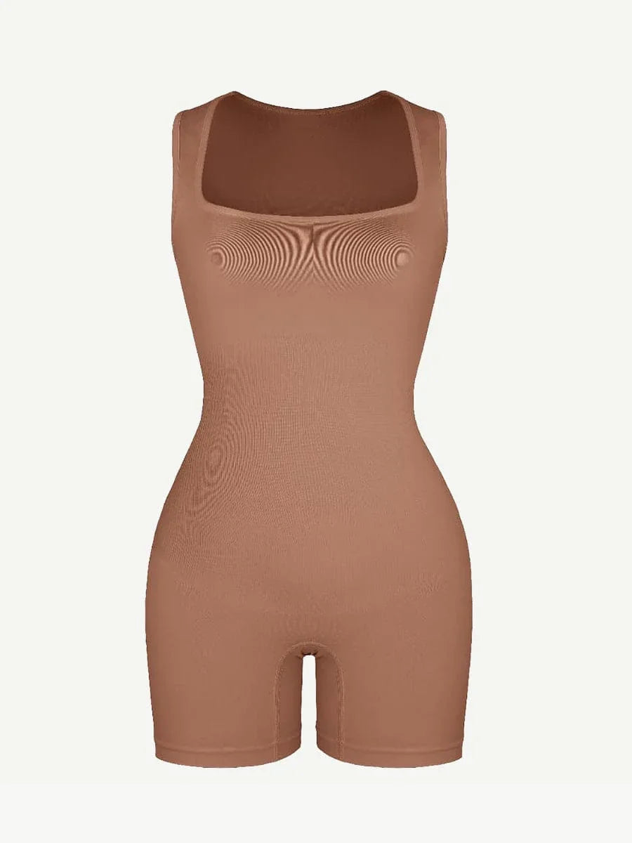 Eco-friendly Seamless Square Neck Waist and Belly Shaping Jumpsuit -