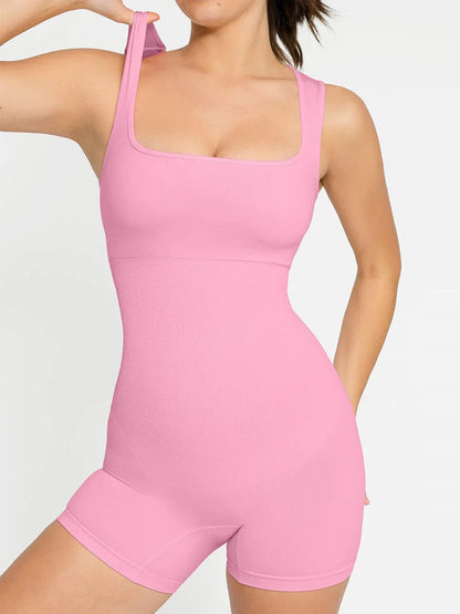 Eco-friendly Seamless Square Neck Waist and Belly Shaping Jumpsuit -