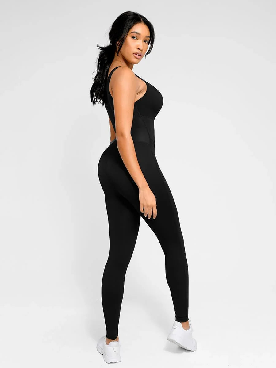 Fashion Zipper Front Slit Sports Sauna Jumpsuit -