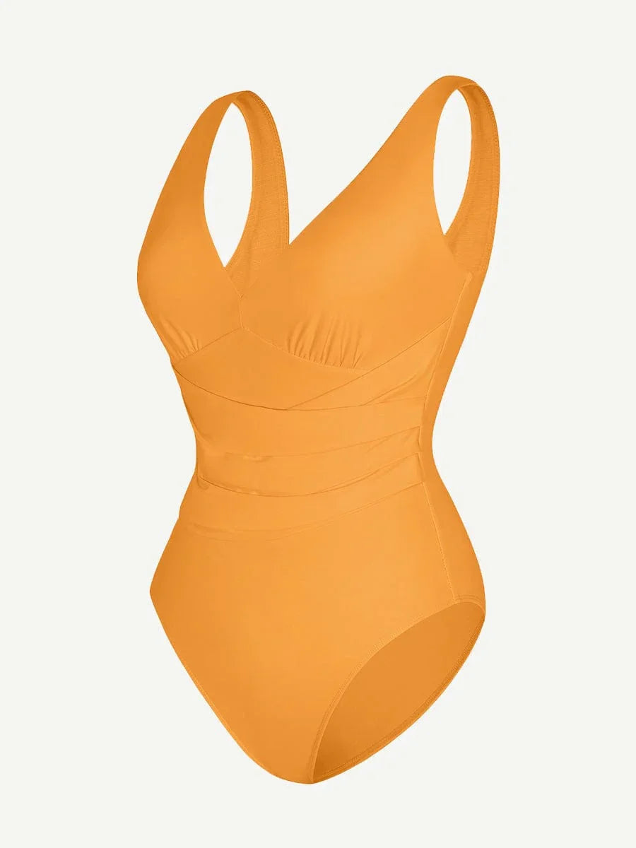 One-piece Swimsuit Built-in Elastic Mesh in the Abdomen With Removable Cups -