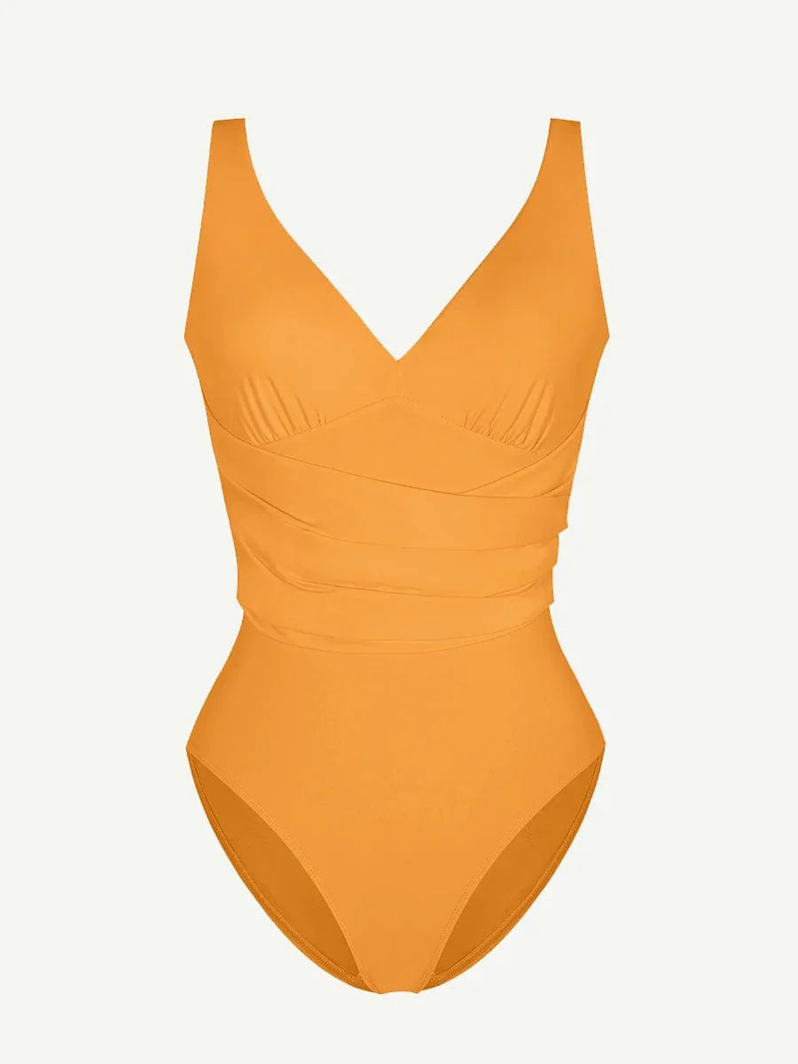 One-piece Swimsuit Built-in Elastic Mesh in the Abdomen With Removable Cups -