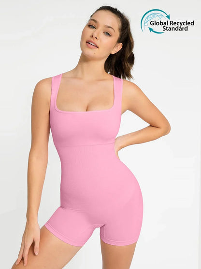 Eco-friendly Seamless Square Neck Waist and Belly Shaping Jumpsuit -