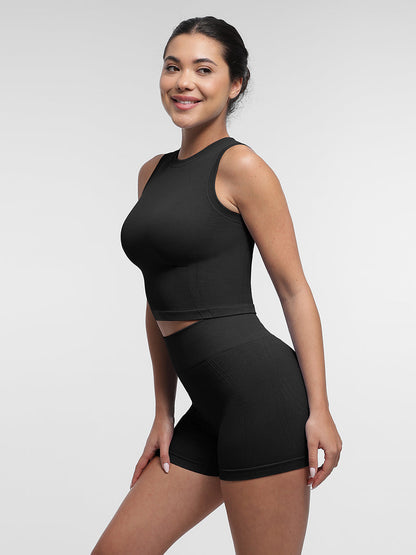 Supportive Seamless Sports Top with Built-in Bra & Removable Cups