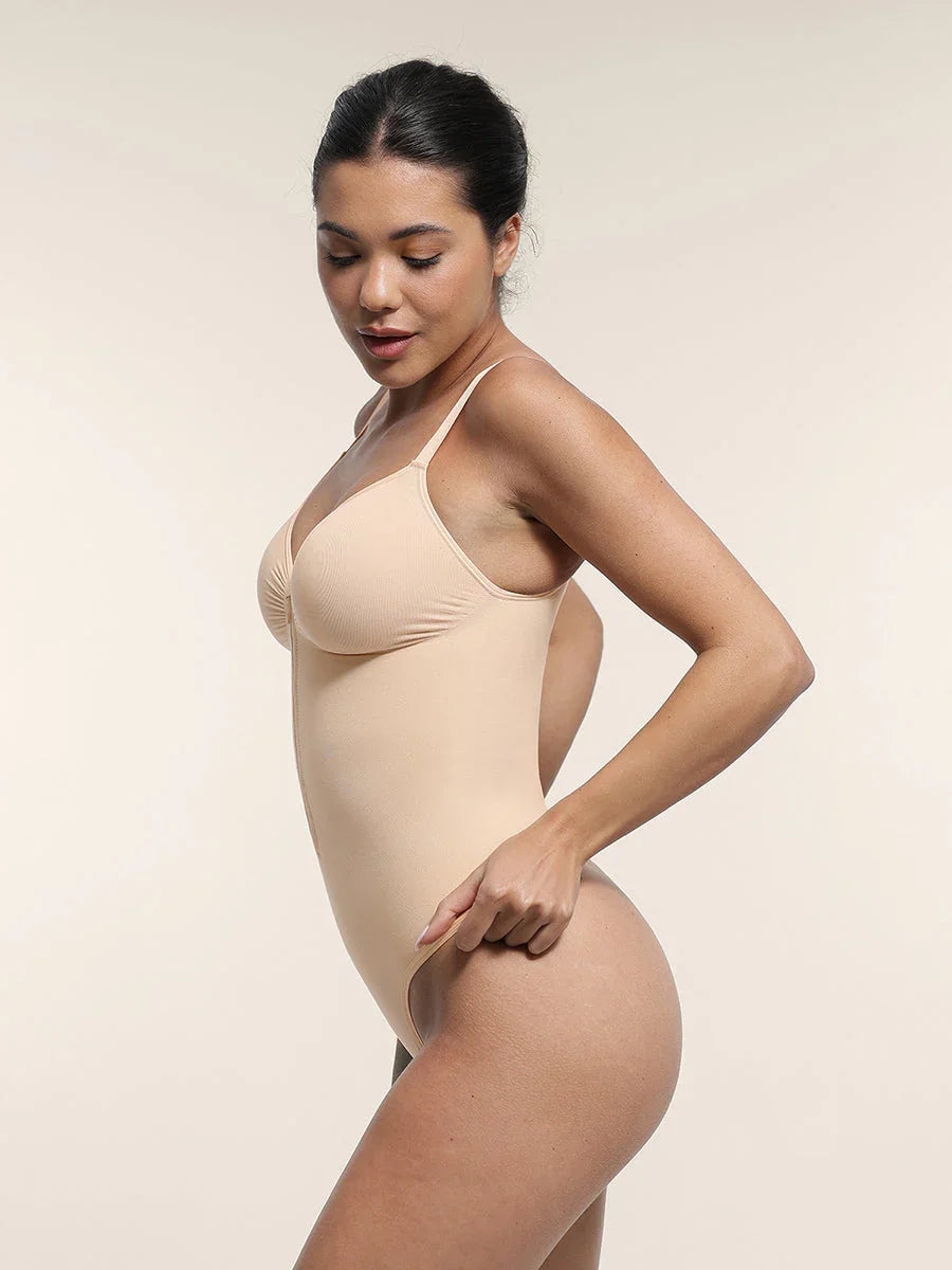 Seamless Plunge Chest Support Bodysuit with Clips Inside -