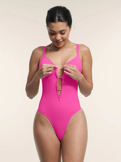 Seamless Plunge Chest Support Bodysuit with Clips Inside -
