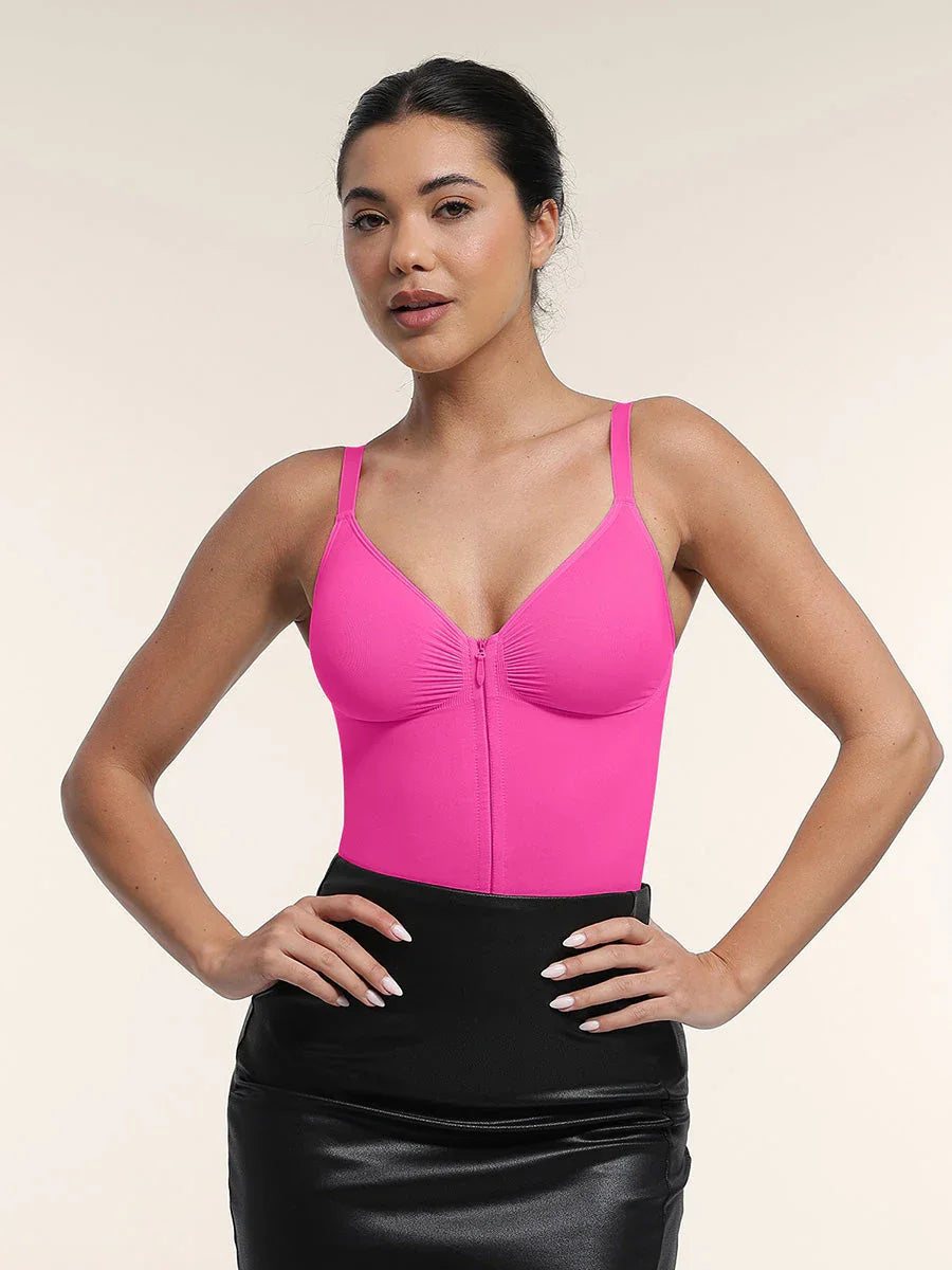 Seamless Plunge Chest Support Bodysuit with Clips Inside -
