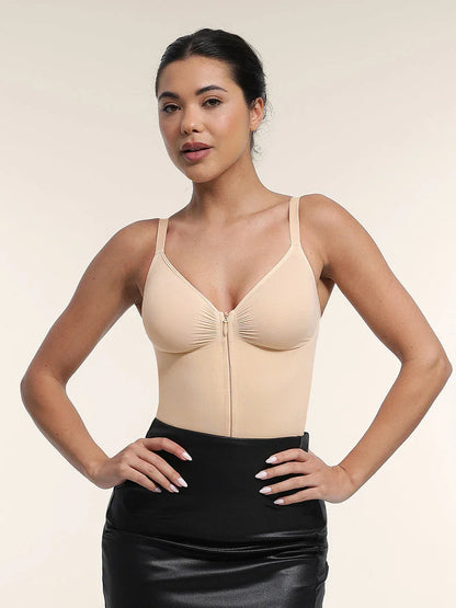 Seamless Plunge Chest Support Bodysuit with Clips Inside -