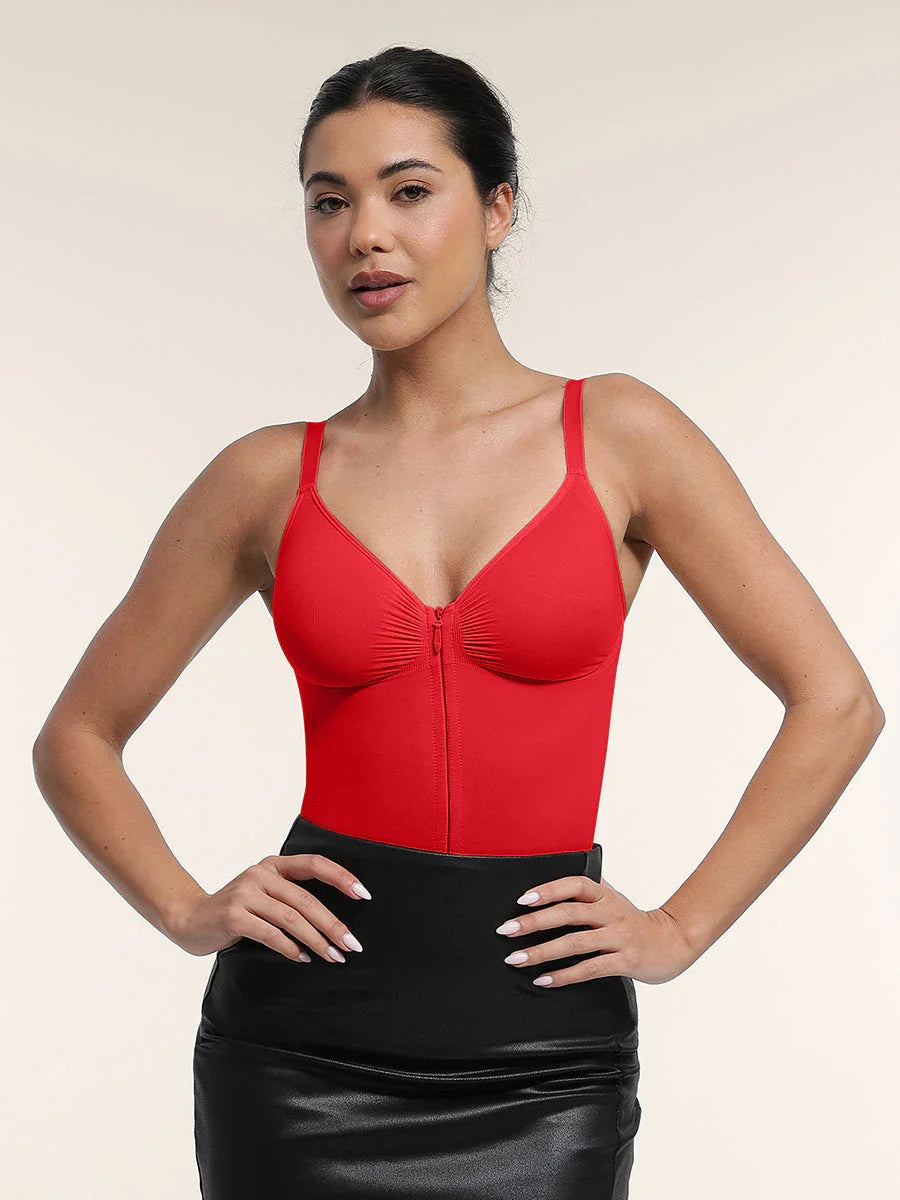 Seamless Plunge Chest Support Bodysuit with Clips Inside -