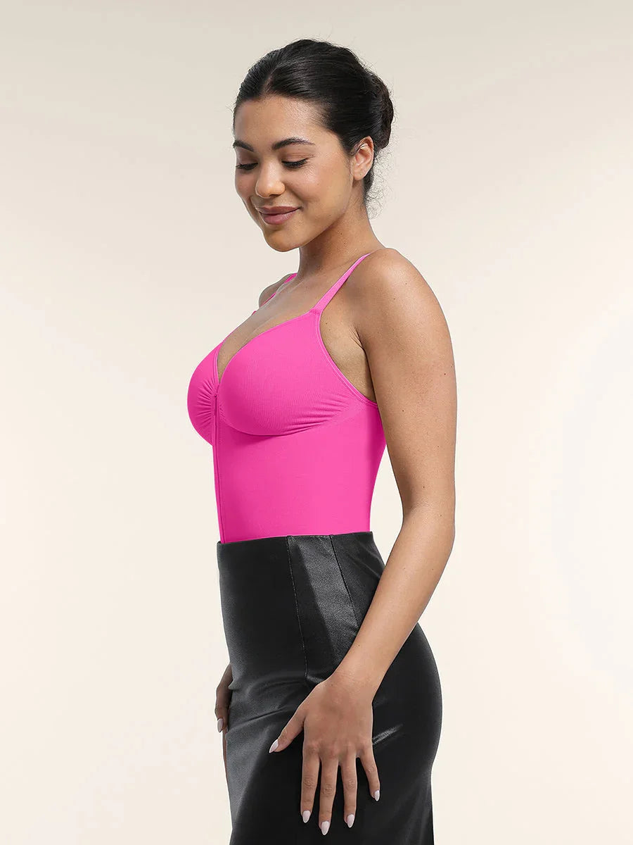 Seamless Plunge Chest Support Bodysuit with Clips Inside -