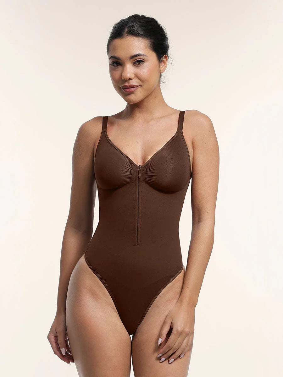 Seamless Plunge Chest Support Bodysuit with Clips Inside -