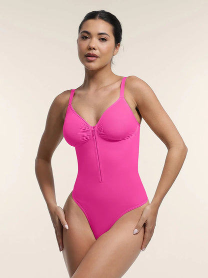 Seamless Plunge Chest Support Bodysuit with Clips Inside -