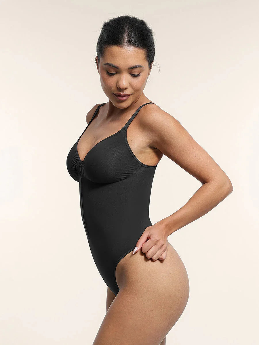 Seamless Plunge Chest Support Bodysuit with Clips Inside -