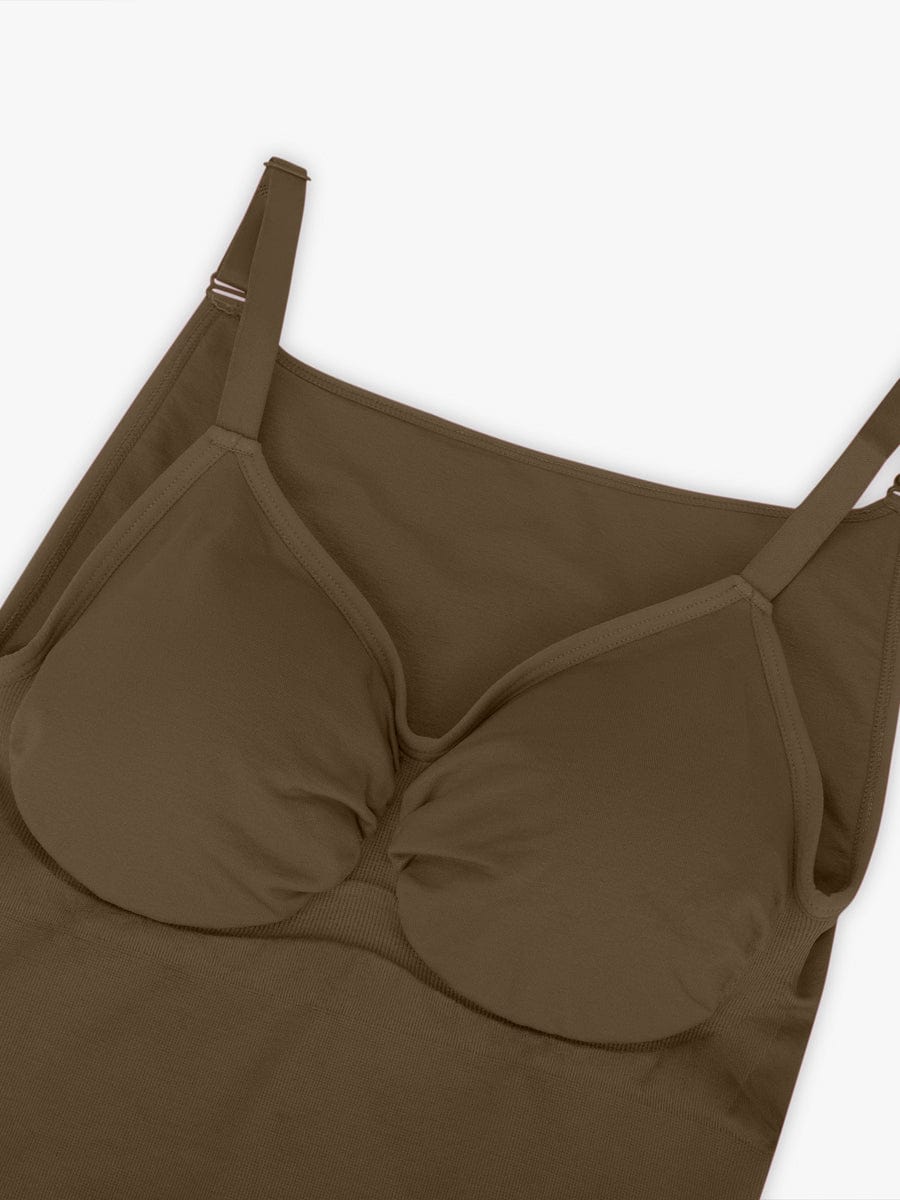 Seamless Bra Free Cami Tummy Control Thong Bodysuit with Removable Pads