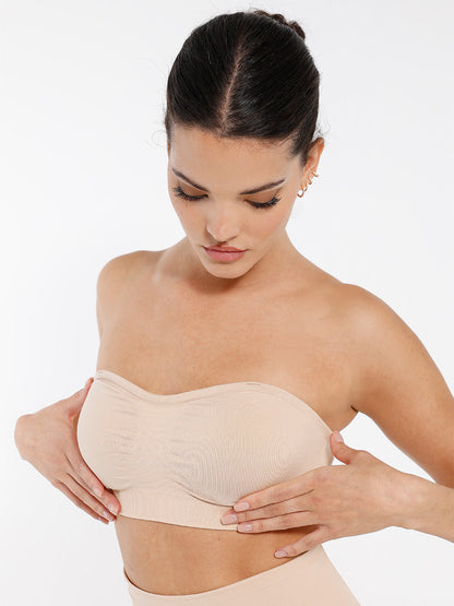 Seamless Strapless Wireless Breast Support Bra with Removable Cup Pad