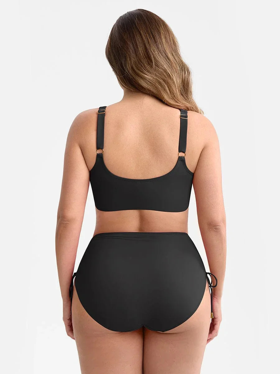Deep V Neck Tummy Control One Piece Swimsuit for Women – Metal Ring Drawstring Bathing Suit with Removable Pads -