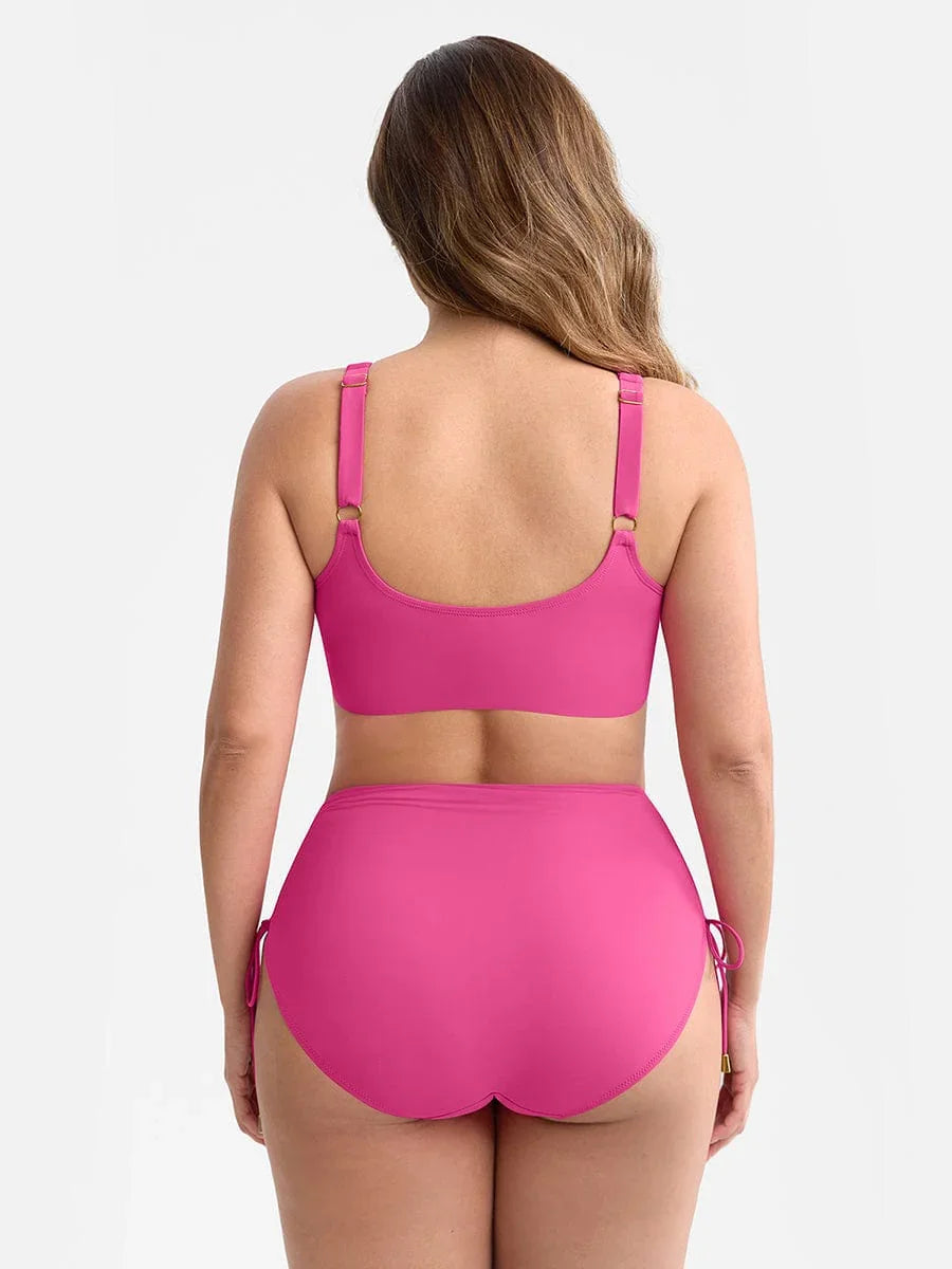 Deep V Neck Tummy Control One Piece Swimsuit for Women – Metal Ring Drawstring Bathing Suit with Removable Pads -