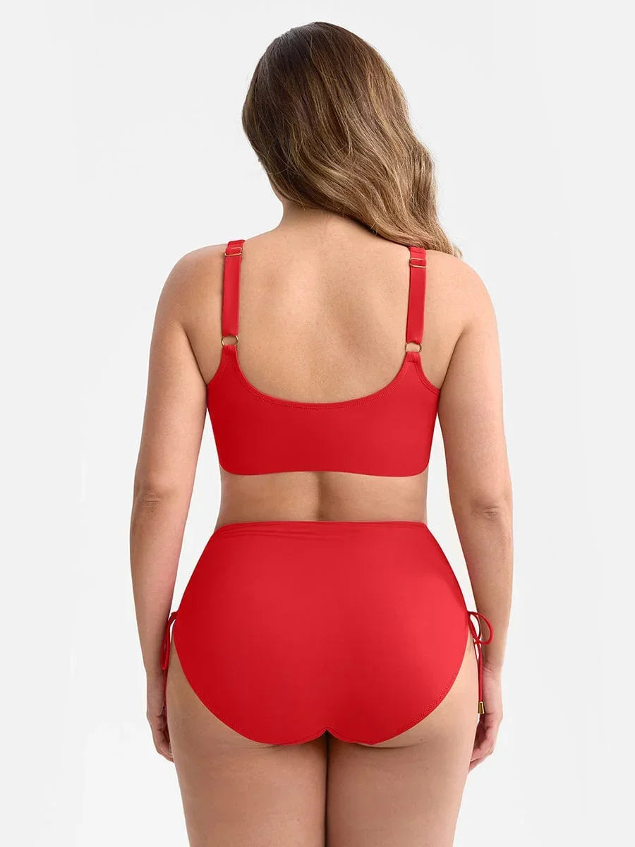 Deep V Neck Tummy Control One Piece Swimsuit for Women – Metal Ring Drawstring Bathing Suit with Removable Pads -