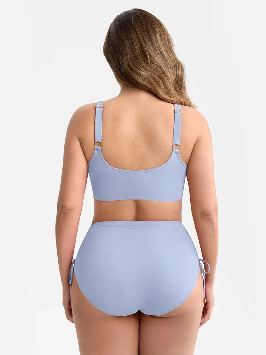 Deep V Neck Tummy Control One Piece Swimsuit for Women – Metal Ring Drawstring Bathing Suit with Removable Pads -