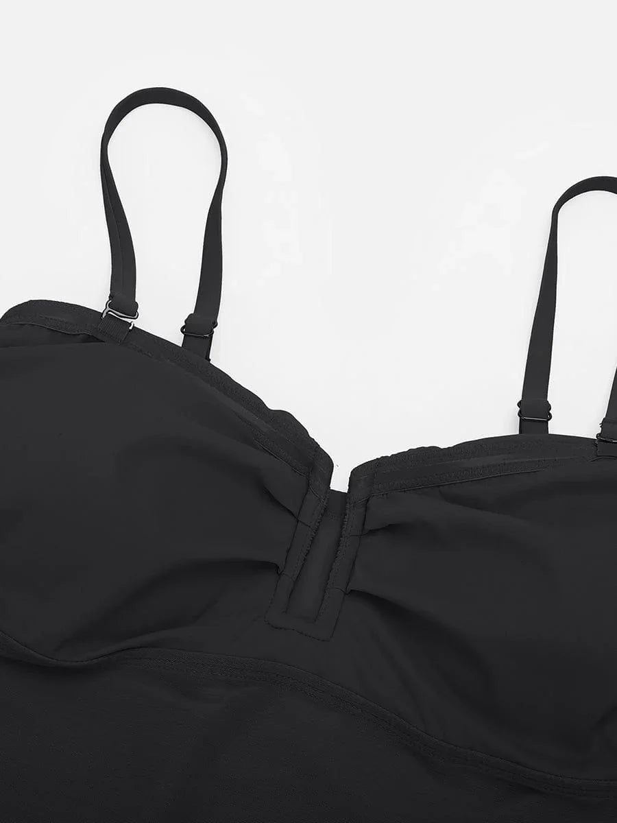 Strapless U Wire Mesh Tummy Control One Piece Shapewear Swimsuit with Removable Pads -