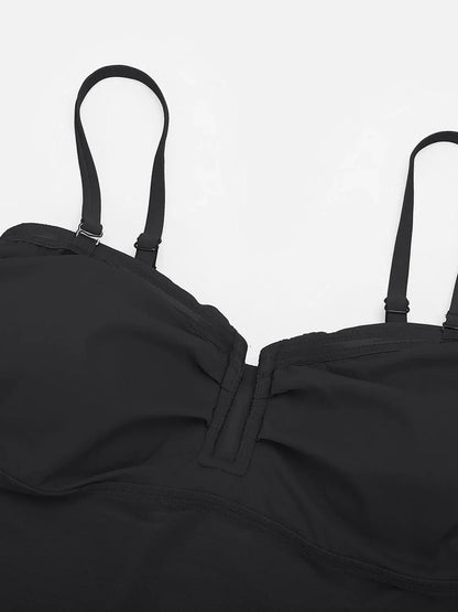 Strapless U Wire Mesh Tummy Control One Piece Shapewear Swimsuit with Removable Pads -