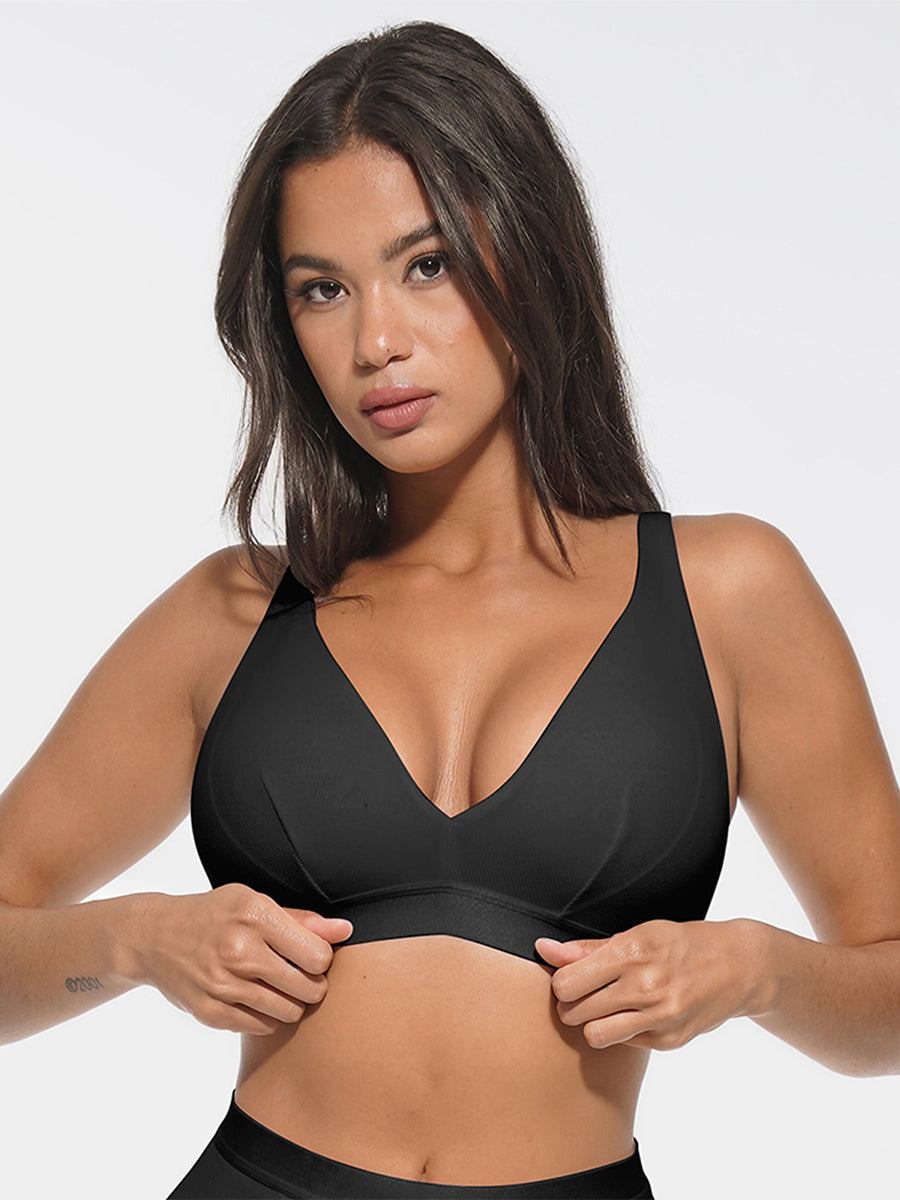 Deep V Neck Rib Modal All Day Wear Bralette with Removable Pads