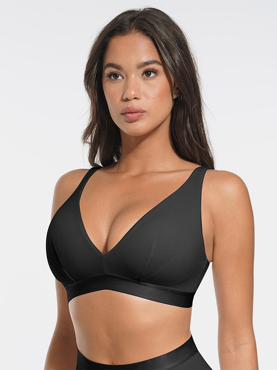 Deep V Neck Rib Modal All Day Wear Bralette with Removable Pads