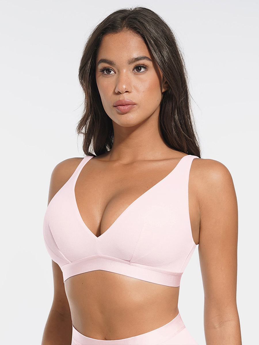 Deep V Neck Rib Modal All Day Wear Bralette with Removable Pads