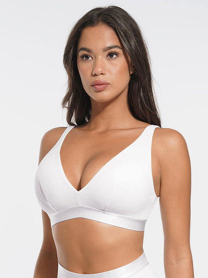 Deep V Neck Rib Modal All Day Wear Bralette with Removable Pads
