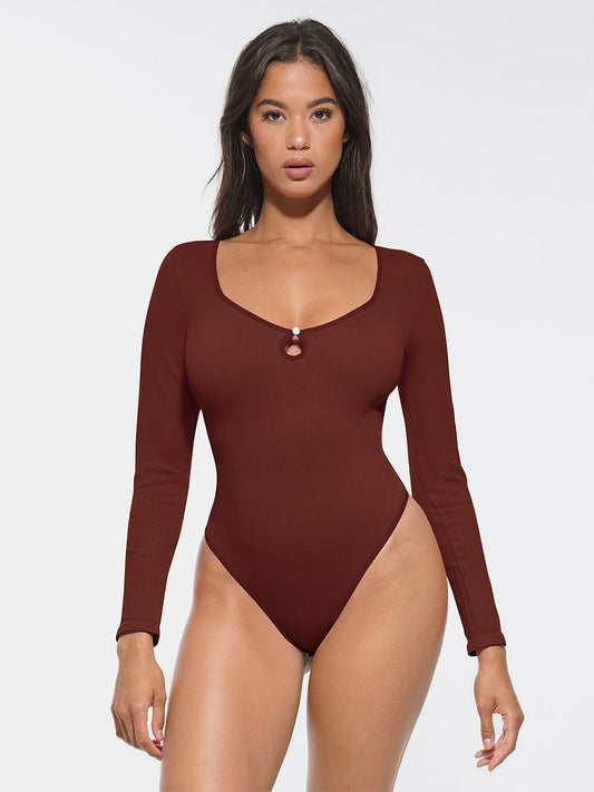 Ribbed Seamless Tummy Control Thong Bodysuit
