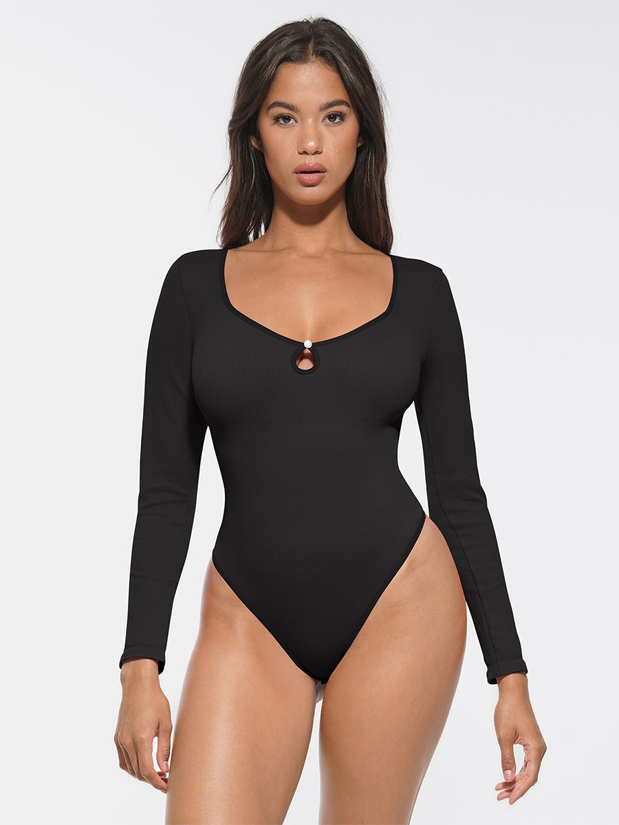 Ribbed Seamless Tummy Control Thong Bodysuit