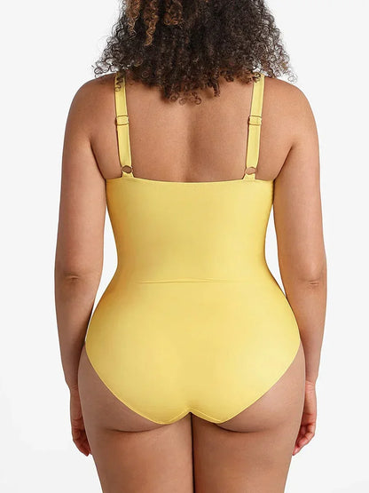 Ruched Tummy Control One Piece Swimsuit for Women – Mesh Waist Shaping Bathing Suit with Removable Pads -