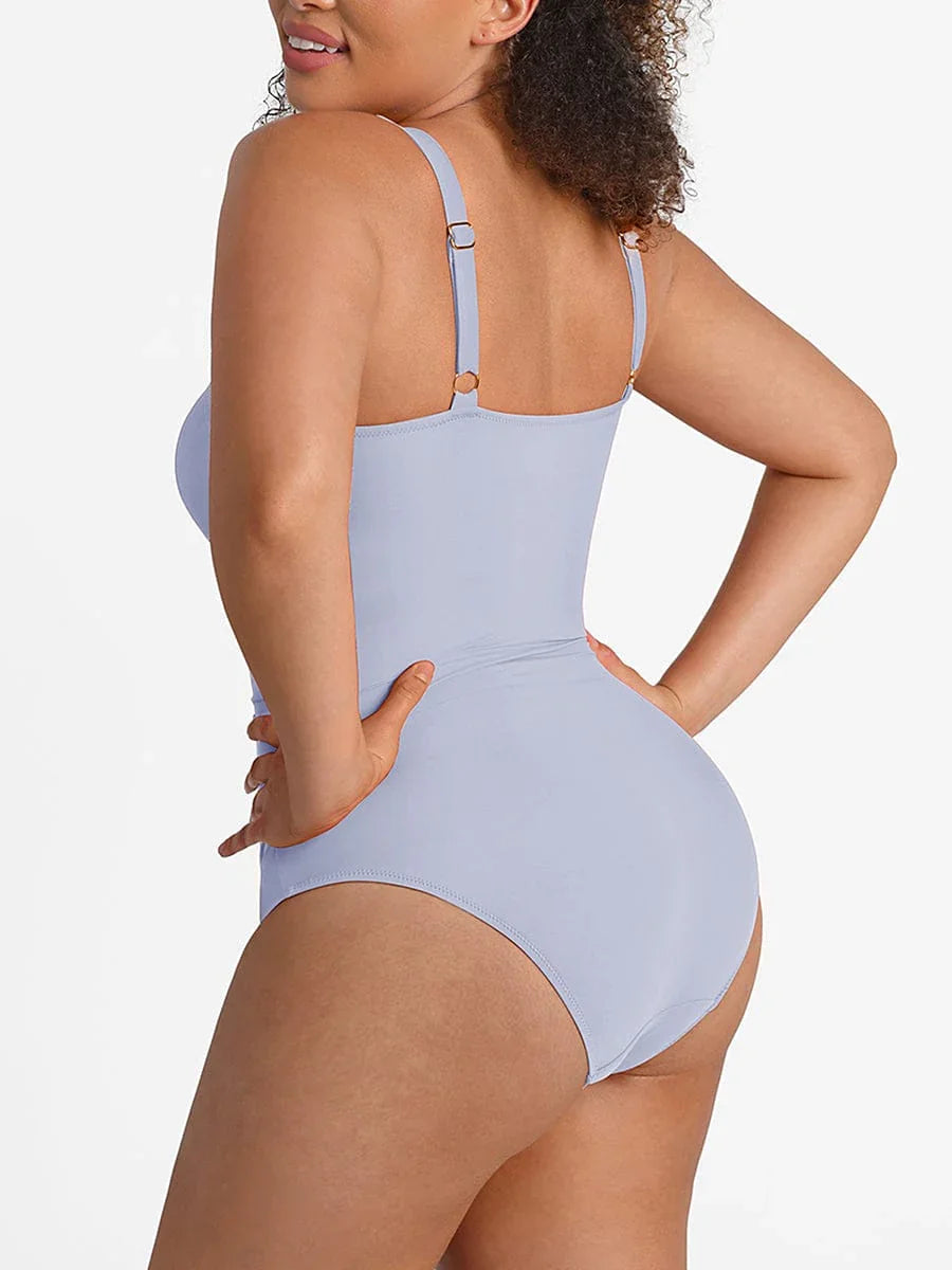 Ruched Tummy Control One Piece Swimsuit for Women – Mesh Waist Shaping Bathing Suit with Removable Pads -
