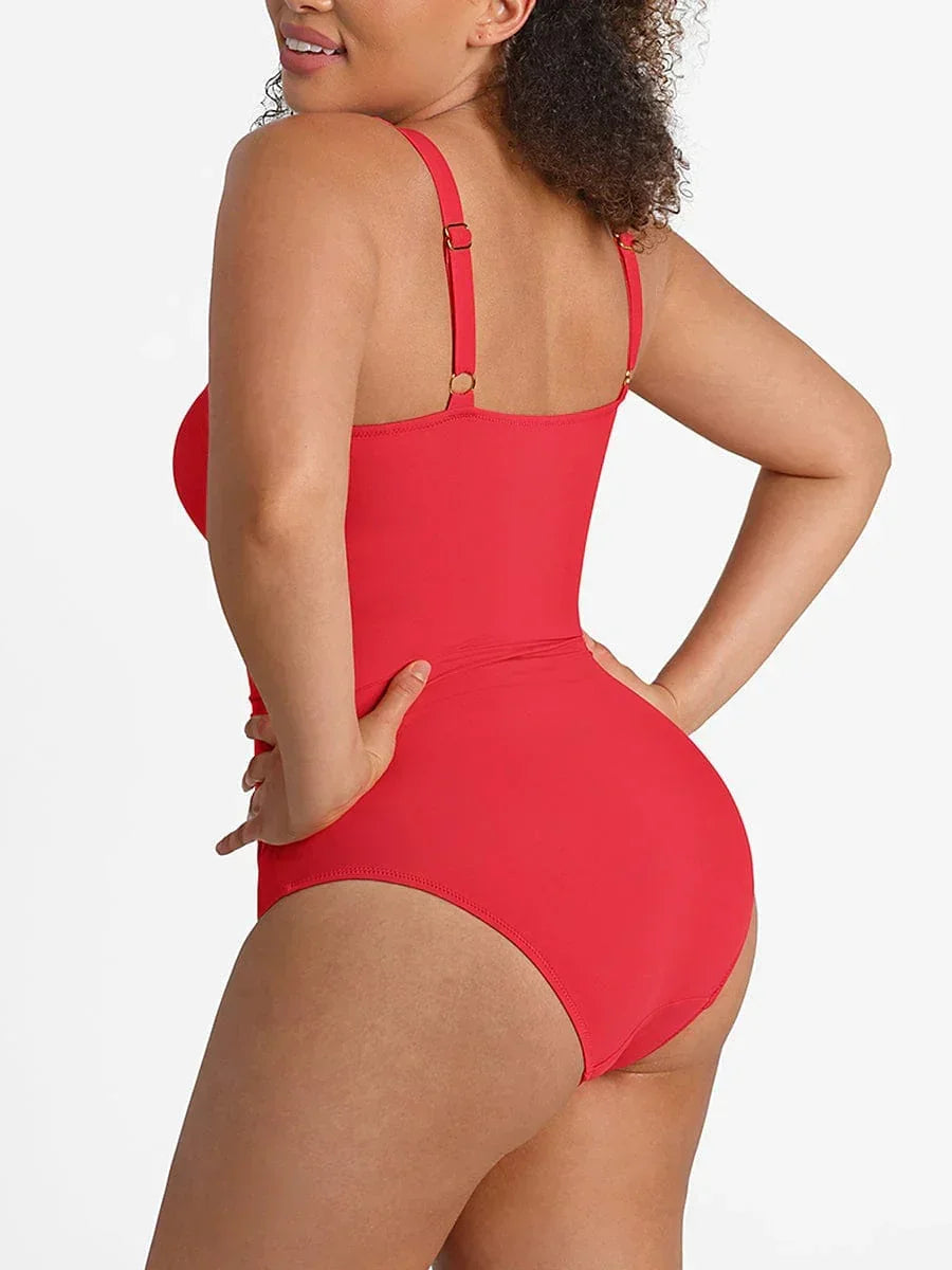 Ruched Tummy Control One Piece Swimsuit for Women – Mesh Waist Shaping Bathing Suit with Removable Pads -