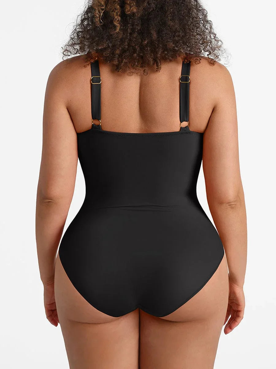 Ruched Tummy Control One Piece Swimsuit for Women – Mesh Waist Shaping Bathing Suit with Removable Pads -