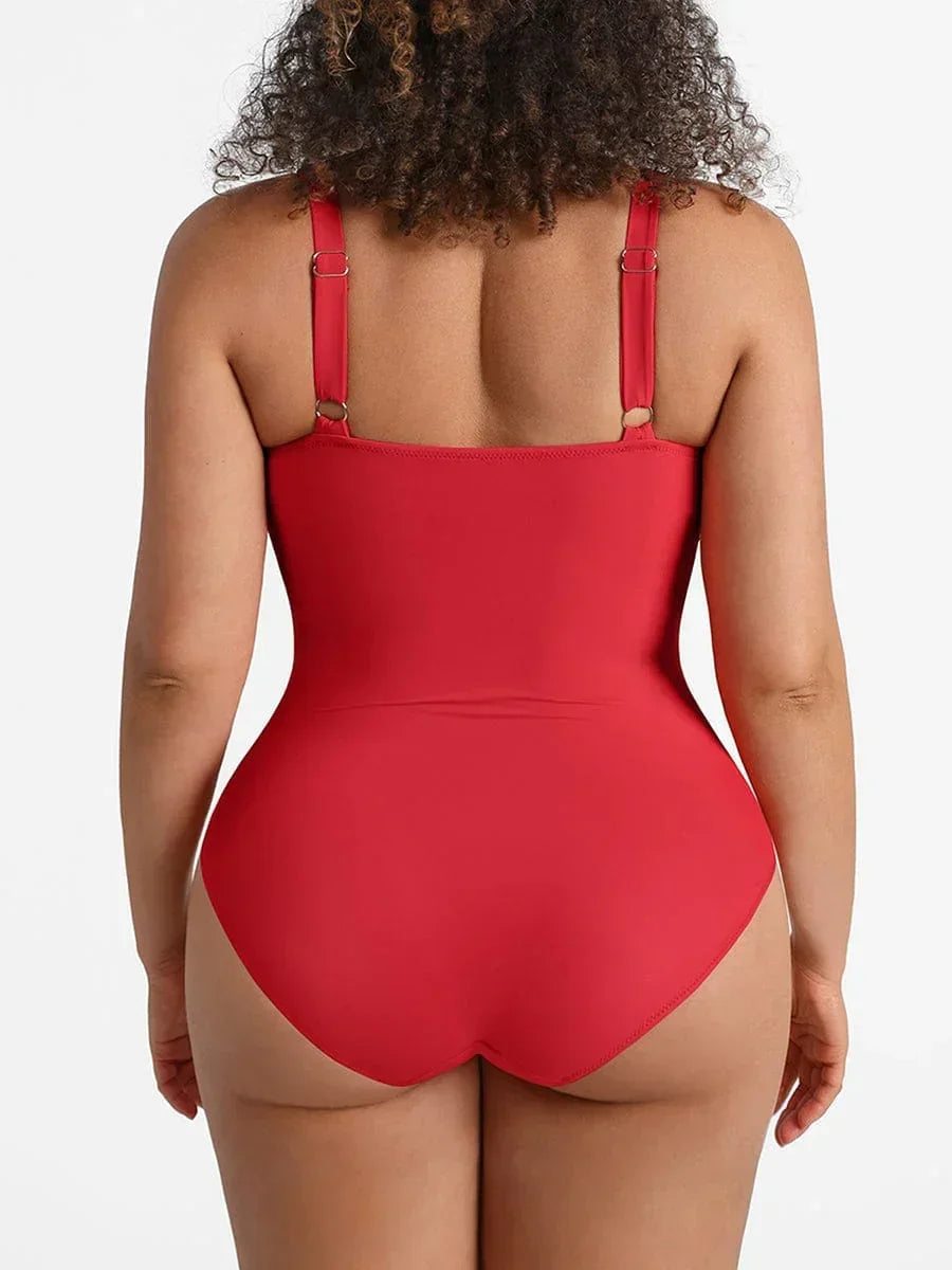 Ruched Tummy Control One Piece Swimsuit for Women – Mesh Waist Shaping Bathing Suit with Removable Pads -