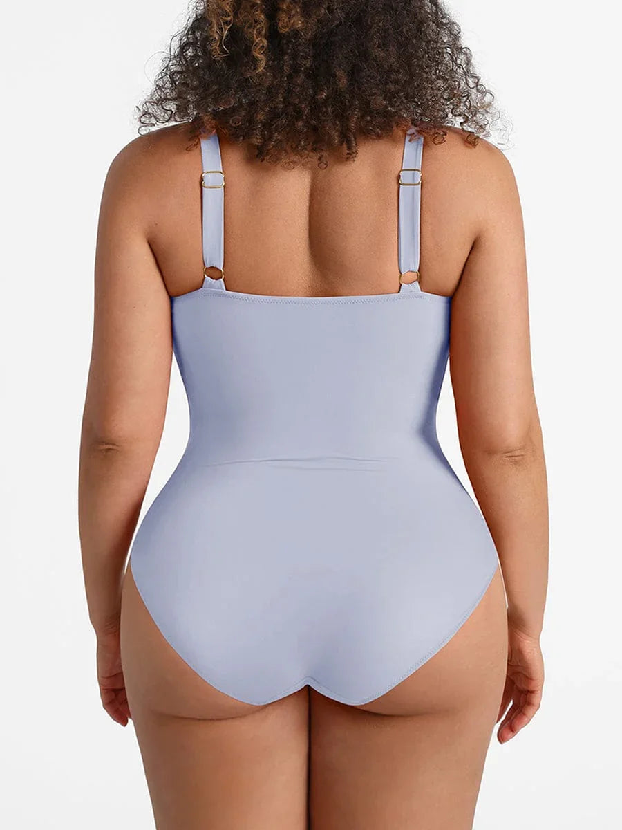 Ruched Tummy Control One Piece Swimsuit for Women – Mesh Waist Shaping Bathing Suit with Removable Pads -