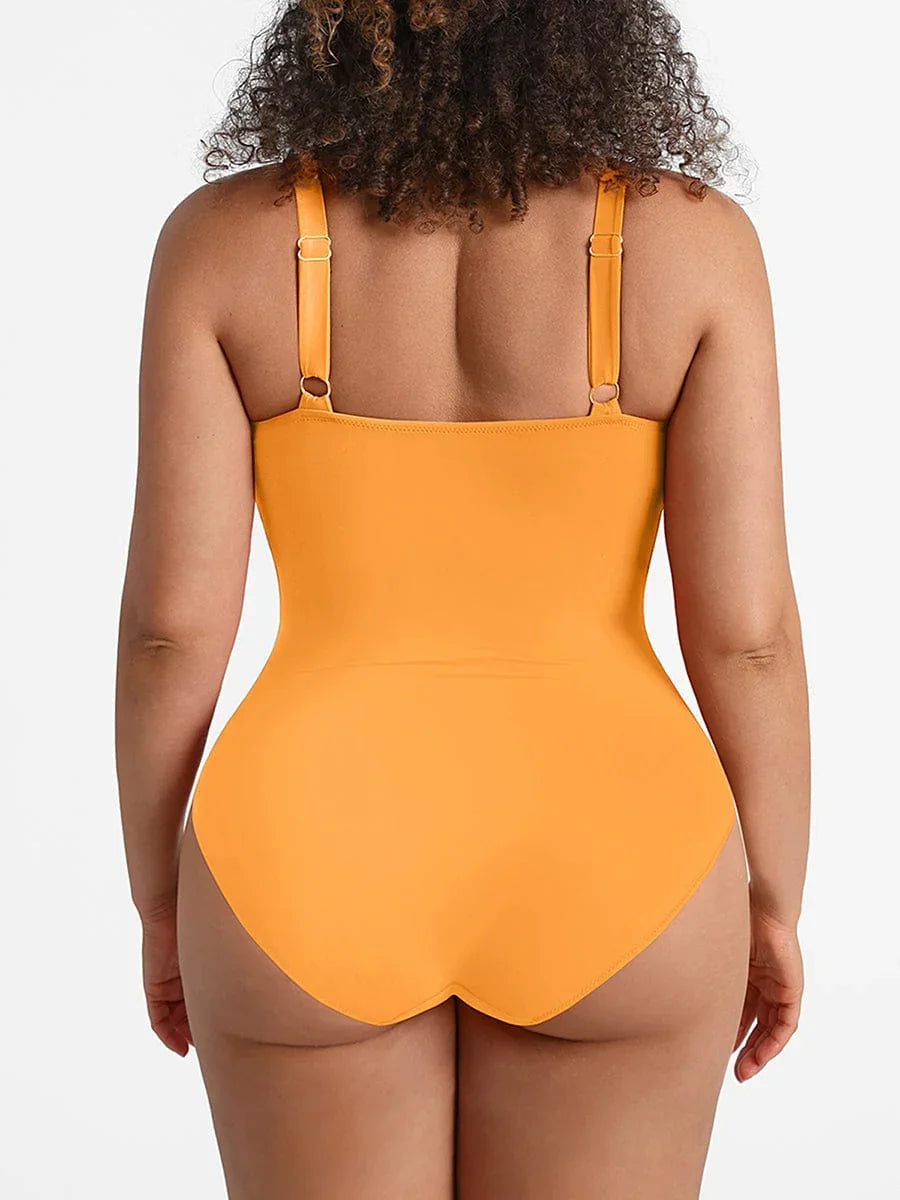 Ruched Tummy Control One Piece Swimsuit for Women – Mesh Waist Shaping Bathing Suit with Removable Pads -