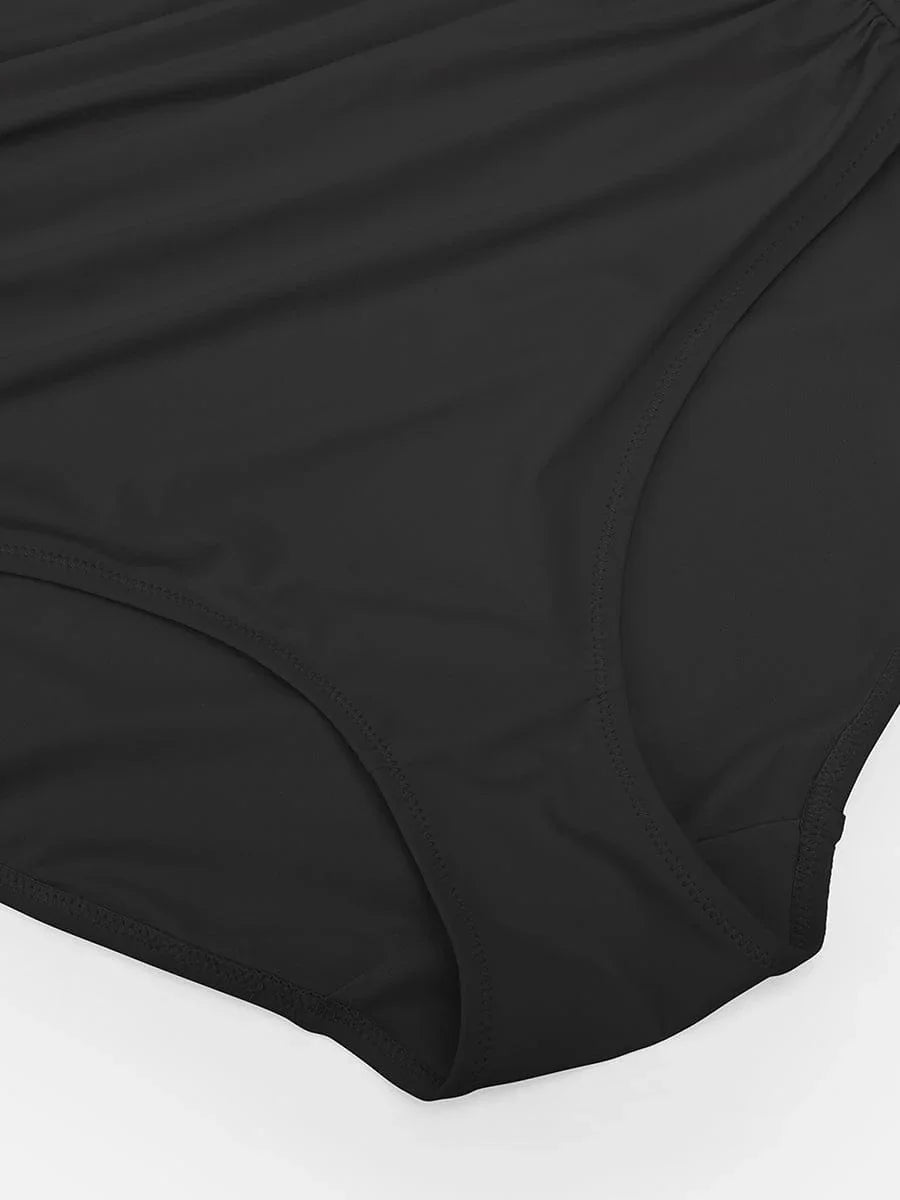Ruched Tummy Control One Piece Swimsuit for Women – Mesh Waist Shaping Bathing Suit with Removable Pads -