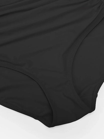 Ruched Tummy Control One Piece Swimsuit for Women – Mesh Waist Shaping Bathing Suit with Removable Pads -