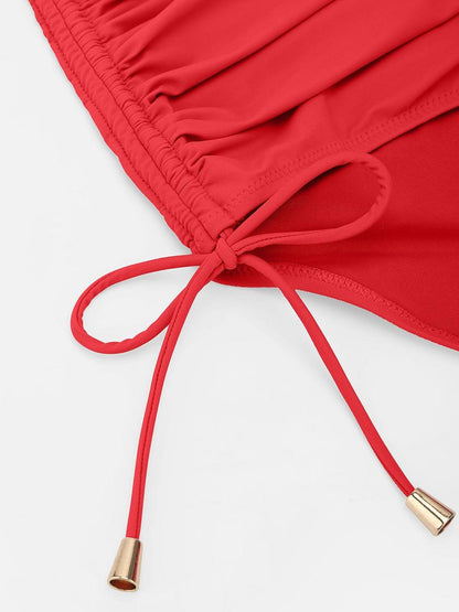 Deep V Neck Tummy Control One Piece Swimsuit for Women – Metal Ring Drawstring Bathing Suit with Removable Pads -