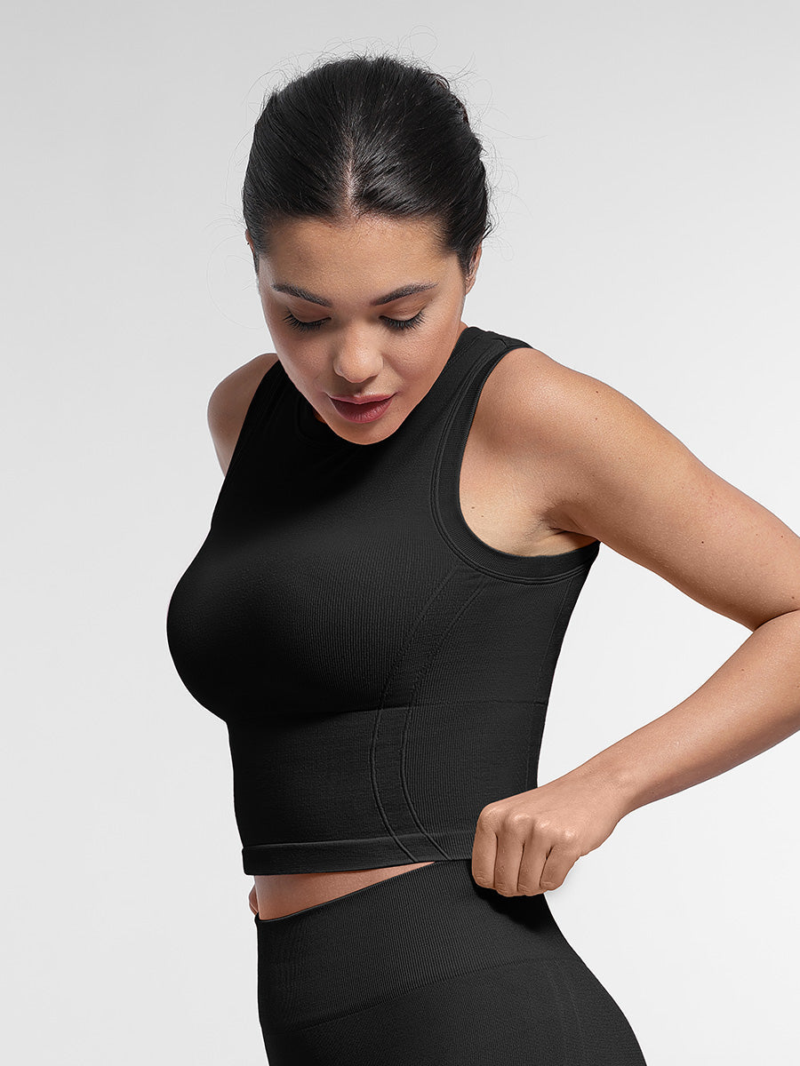 Supportive Seamless Sports Top with Built-in Bra & Removable Cups