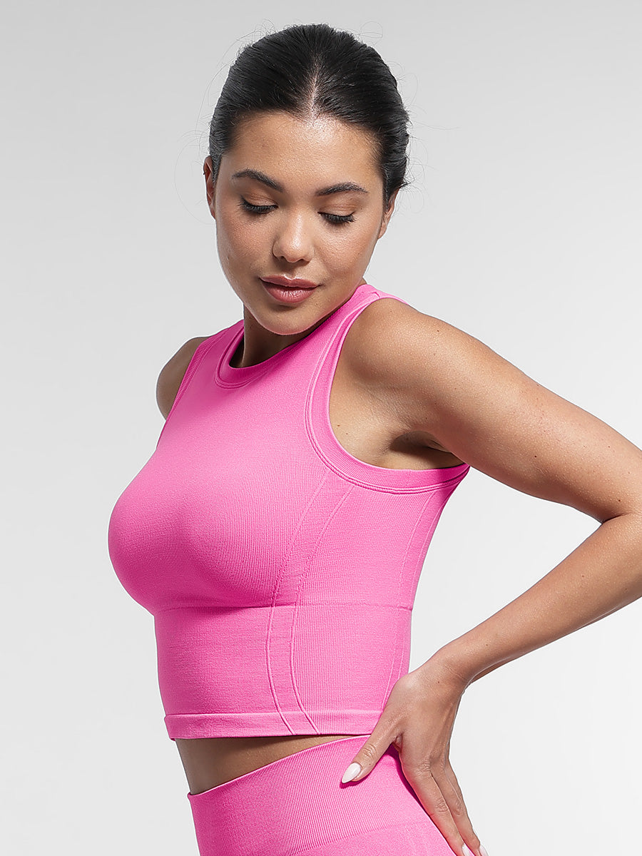 Supportive Seamless Sports Top with Built-in Bra & Removable Cups