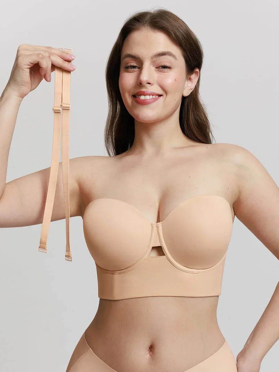 Strapless Half Cup Underwire Bra Wide Back Strong Support Everyday Wear -
