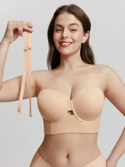 Strapless Half Cup Underwire Bra Wide Back Strong Support Everyday Wear -