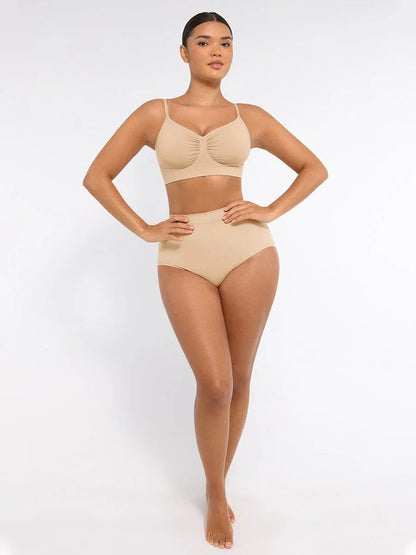 Wholesale Seamless Mid Waist Tummy Control Antibacterial Peach Hip Brief -
