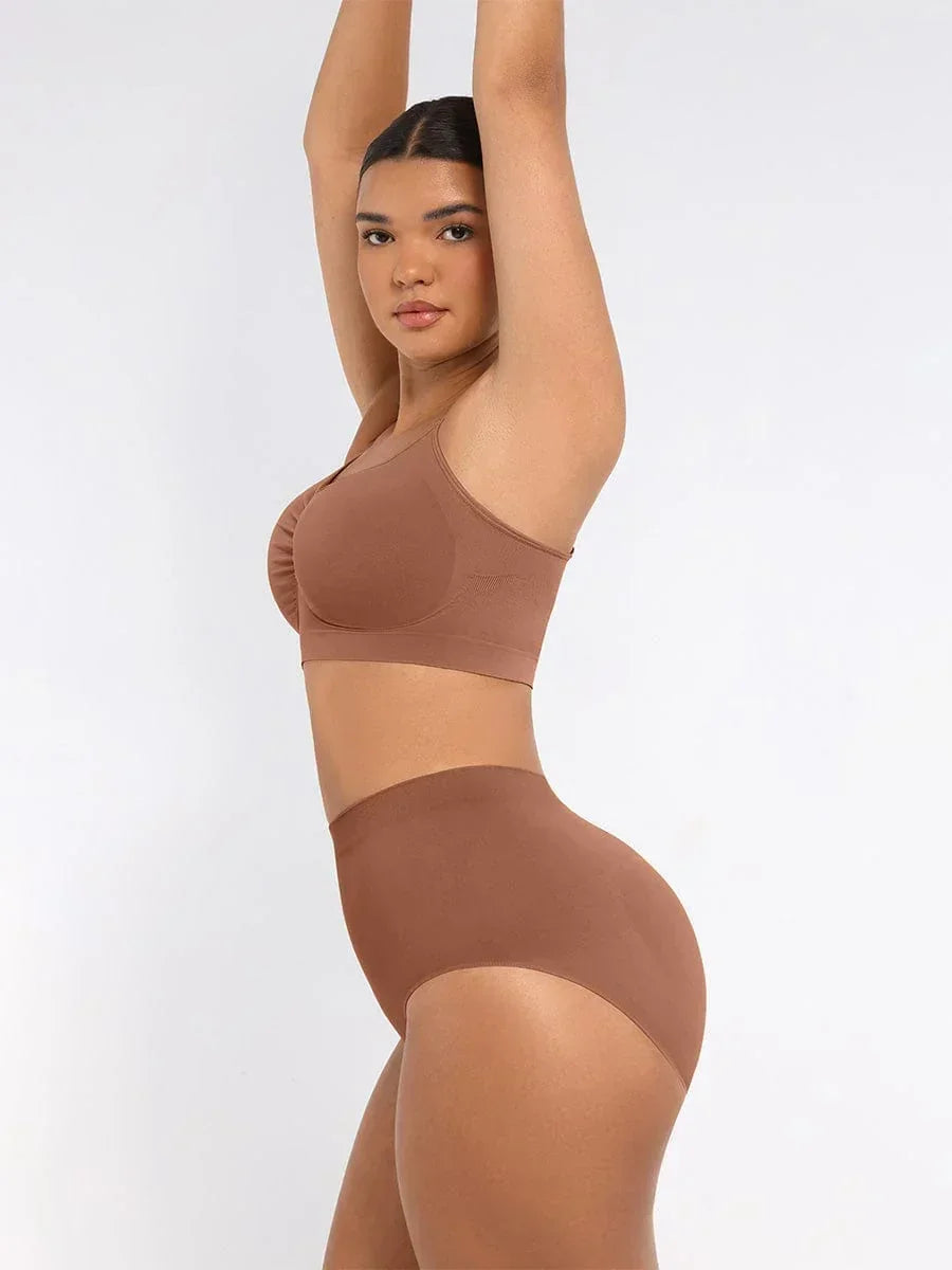 Wholesale Seamless Mid Waist Tummy Control Antibacterial Peach Hip Brief -