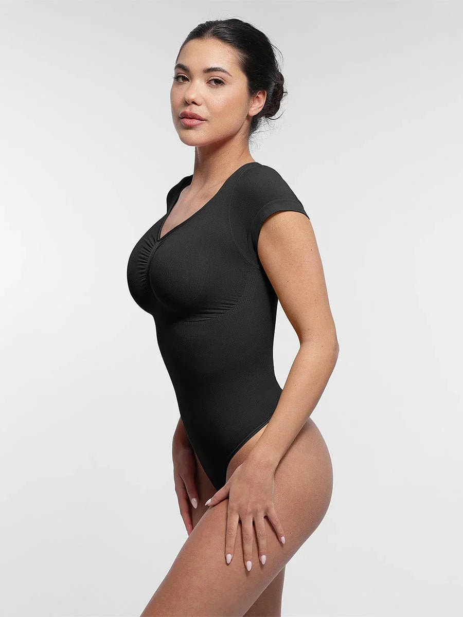 Seamless Bust Support Waist & Abdomen Shaping Thong Bodysuit -
