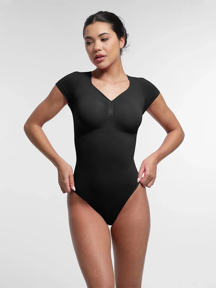 Seamless Bust Support Waist & Abdomen Shaping Thong Bodysuit -