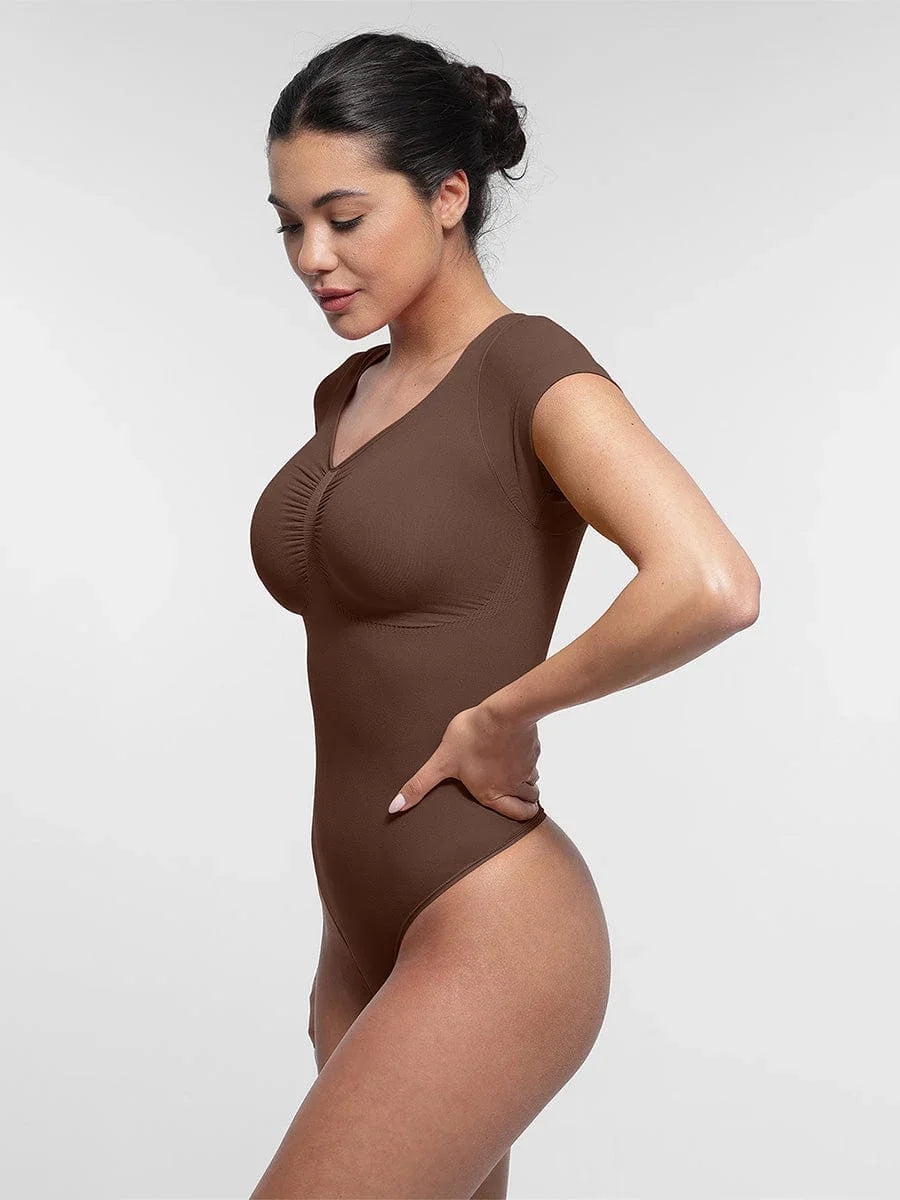 Seamless Bust Support Waist & Abdomen Shaping Thong Bodysuit -