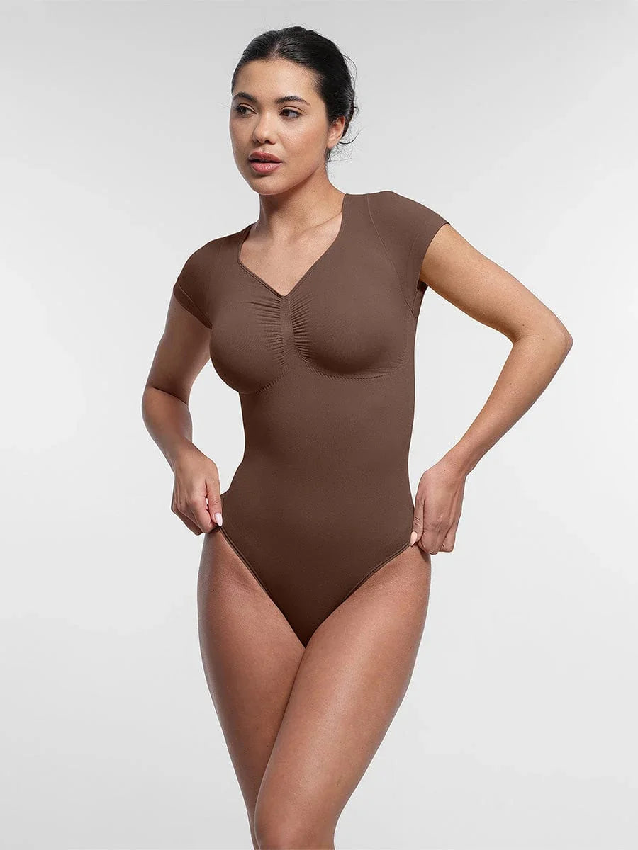 Seamless Bust Support Waist & Abdomen Shaping Thong Bodysuit -